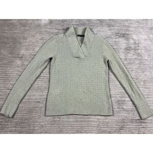 Vintage Jeanne Pierre Sweater Women Medium Green Knit Cotton Long Sleeve 90s